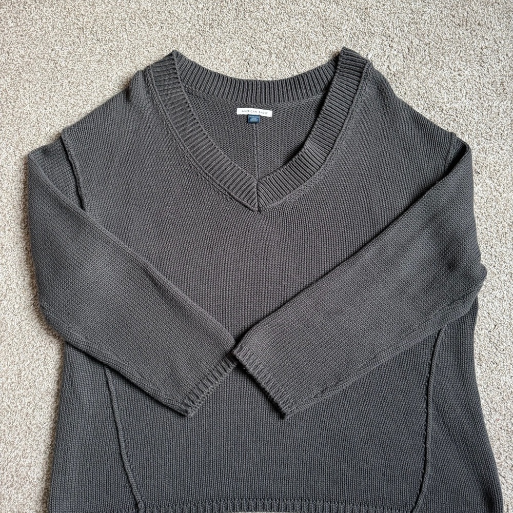 American Eagle Charcoal V-Neck Sweater